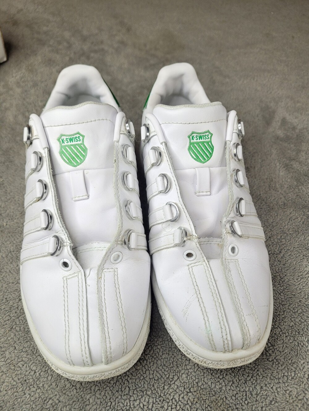 K Swiss White Green Shoes Womens 7.5 Leather Low Top Sneakers *No Laces* - Picture 2 of 8